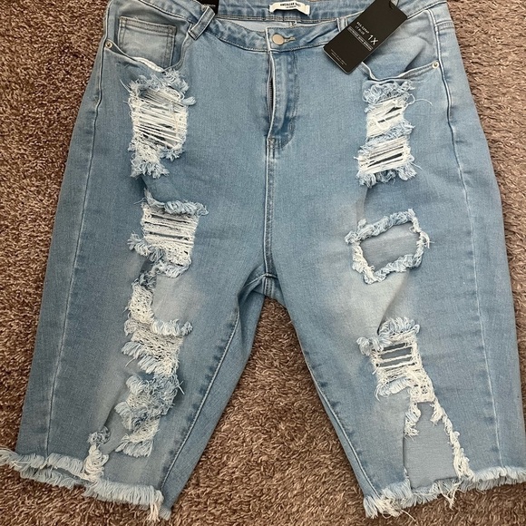 LIGHT blue Distressed Denim Bermuda Shorts - Picture 11 of 11